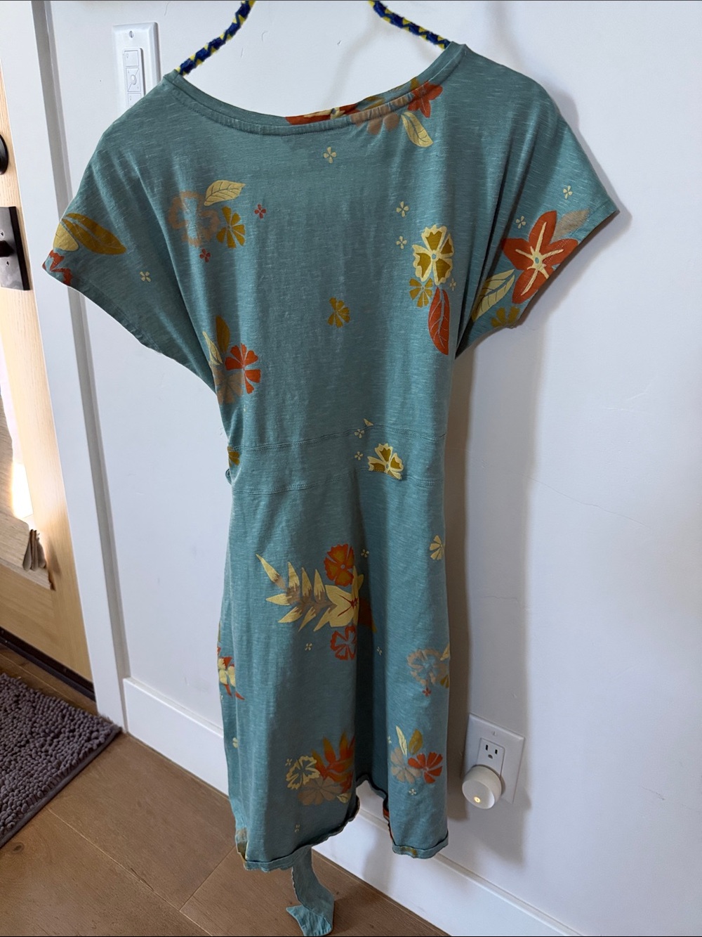 Toad&Co Cue Wrap Short Sleeve Dress — Teal Floral - Picture 3 of 6